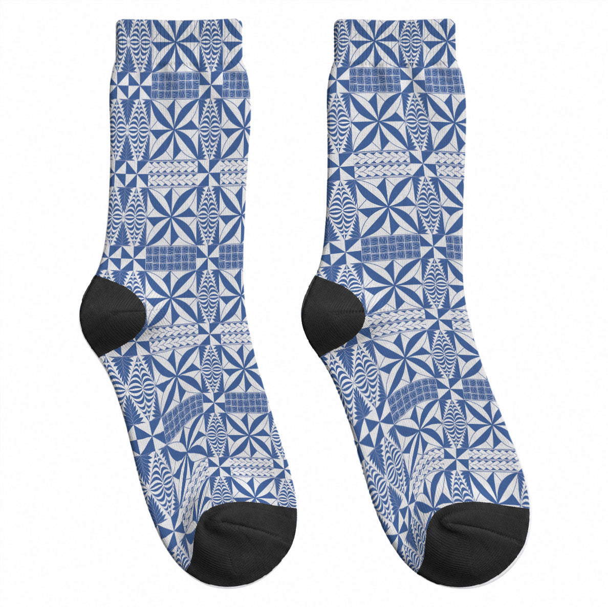 Blue Ngatu Pattern Malo e Lelei Tonga Crew Socks LT14 - Polynesian Pride