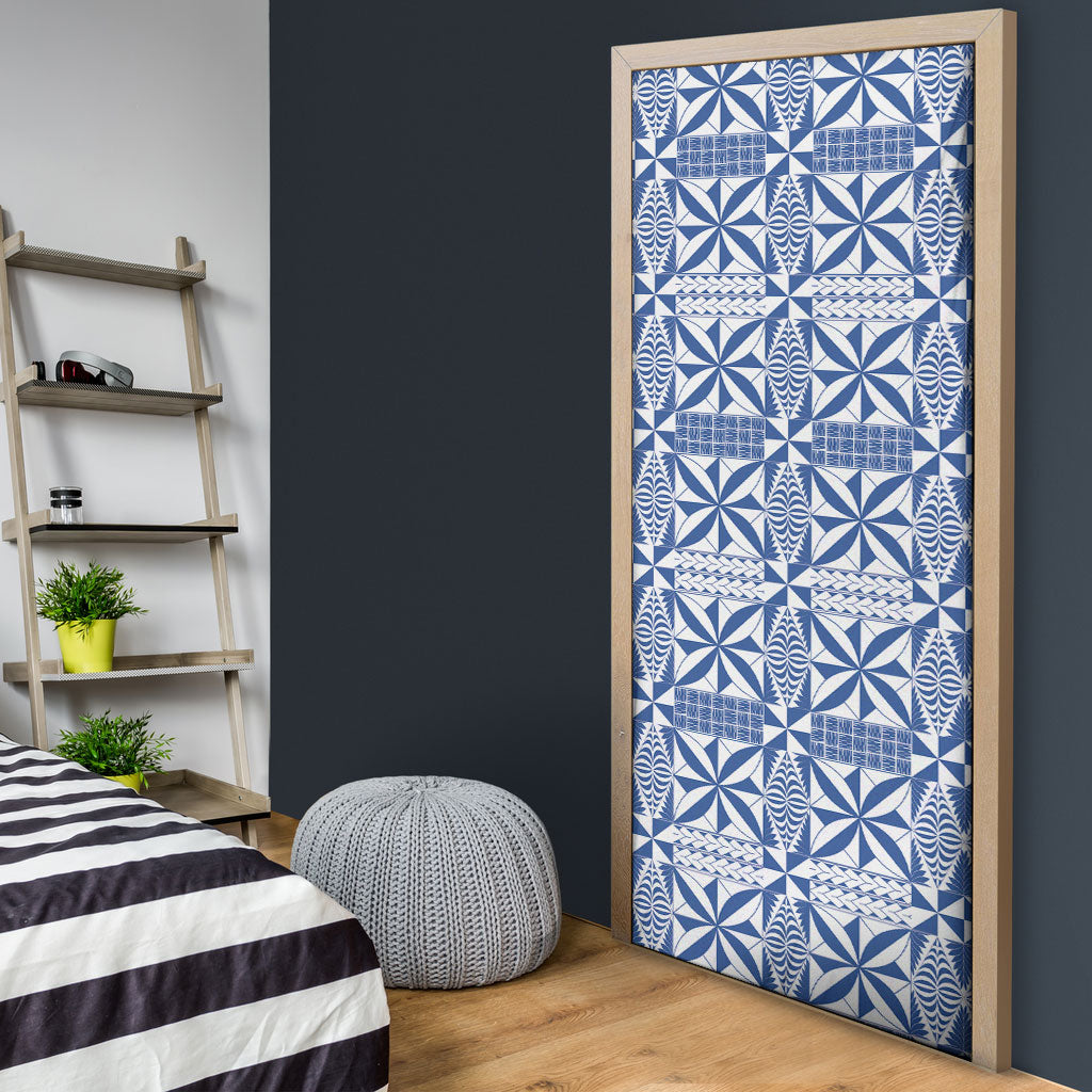 Blue Ngatu Pattern Malo e Lelei Tonga Door Cover LT14 - Polynesian Pride