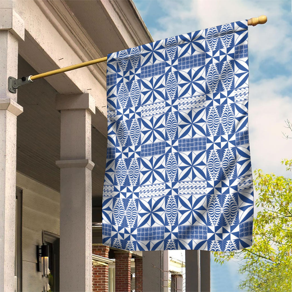Blue Ngatu Pattern Malo e Lelei Tonga Garden Flag LT14 House Flag Blue - Polynesian Pride