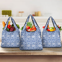 Blue Ngatu Pattern Malo e Lelei Tonga Grocery Bag LT14 3-pack One Size Blue - Polynesian Pride