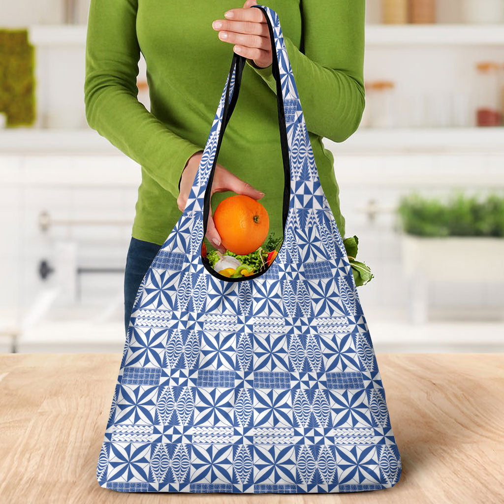 Blue Ngatu Pattern Malo e Lelei Tonga Grocery Bag LT14 - Polynesian Pride