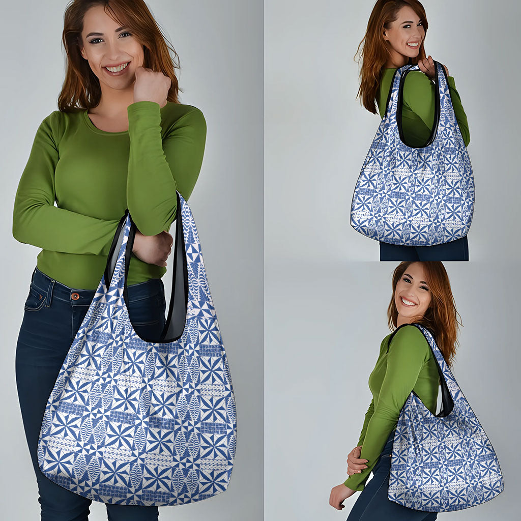Blue Ngatu Pattern Malo e Lelei Tonga Grocery Bag LT14 - Polynesian Pride