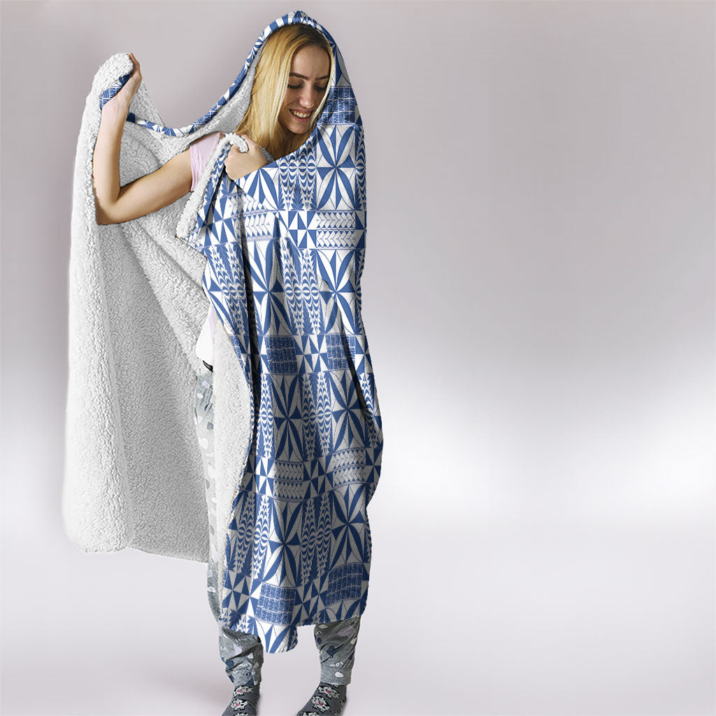 Blue Ngatu Pattern Malo e Lelei Tonga Hooded Blanket LT14 - Polynesian Pride