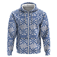 Blue Ngatu Pattern Malo e Lelei Tonga Hoodie LT14 Zip Hoodie Blue - Polynesian Pride