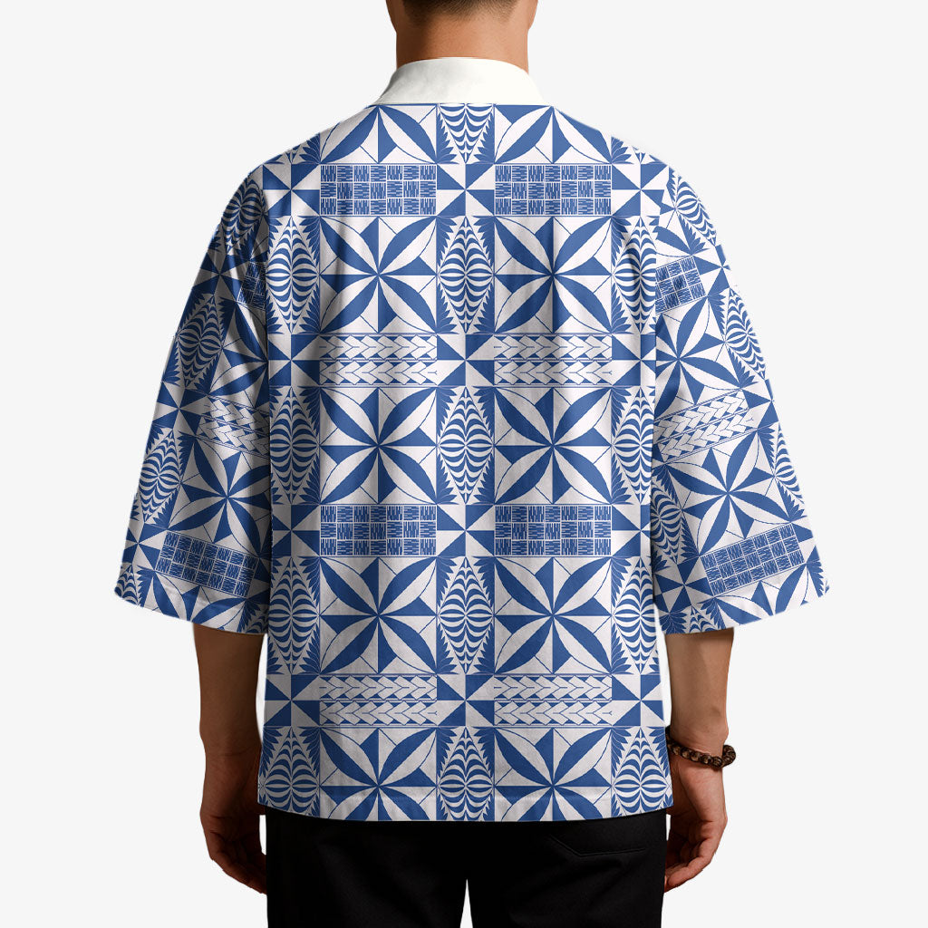 Blue Ngatu Pattern Malo e Lelei Tonga Kimono LT14 - Polynesian Pride