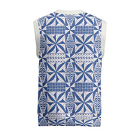 Blue Ngatu Pattern Malo e Lelei Tonga Christmas Knitted V-Neck Vest LT14 - Polynesian Pride