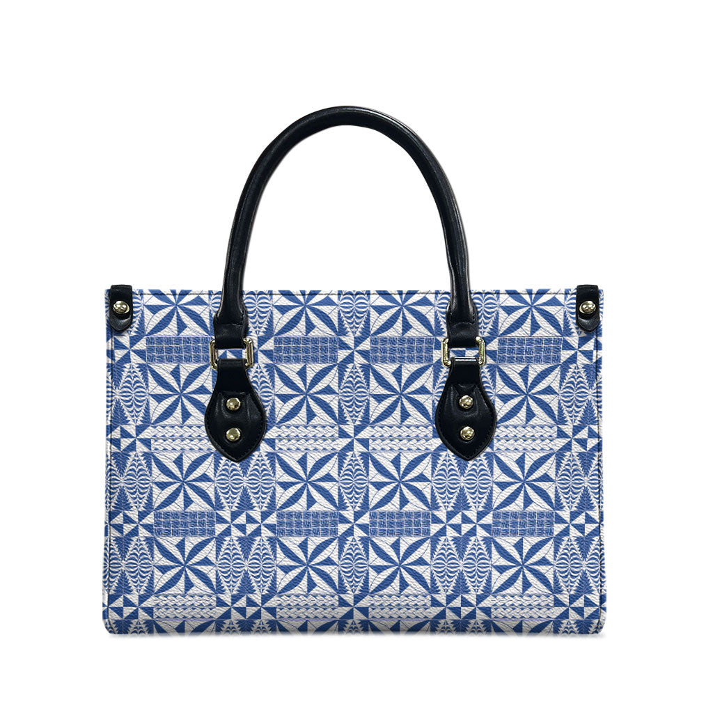 Blue Ngatu Pattern Malo e Lelei Tonga Leather Bag LT14 - Polynesian Pride