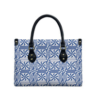 Blue Ngatu Pattern Malo e Lelei Tonga Leather Bag LT14 - Polynesian Pride