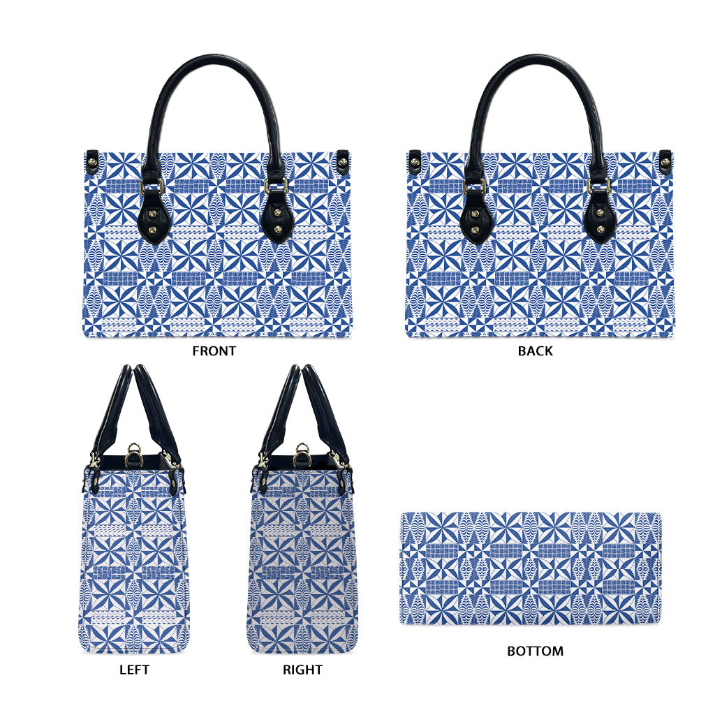 Blue Ngatu Pattern Malo e Lelei Tonga Leather Bag LT14 - Polynesian Pride