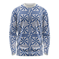 Blue Ngatu Pattern Malo e Lelei Tonga Long Sleeve Shirt LT14 Unisex Blue - Polynesian Pride