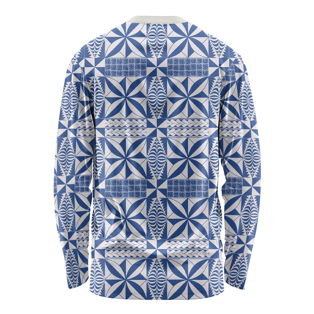 Blue Ngatu Pattern Malo e Lelei Tonga Long Sleeve Shirt LT14 - Polynesian Pride