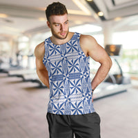 Blue Ngatu Pattern Malo e Lelei Tonga Men Tank Top LT14 Blue - Polynesian Pride