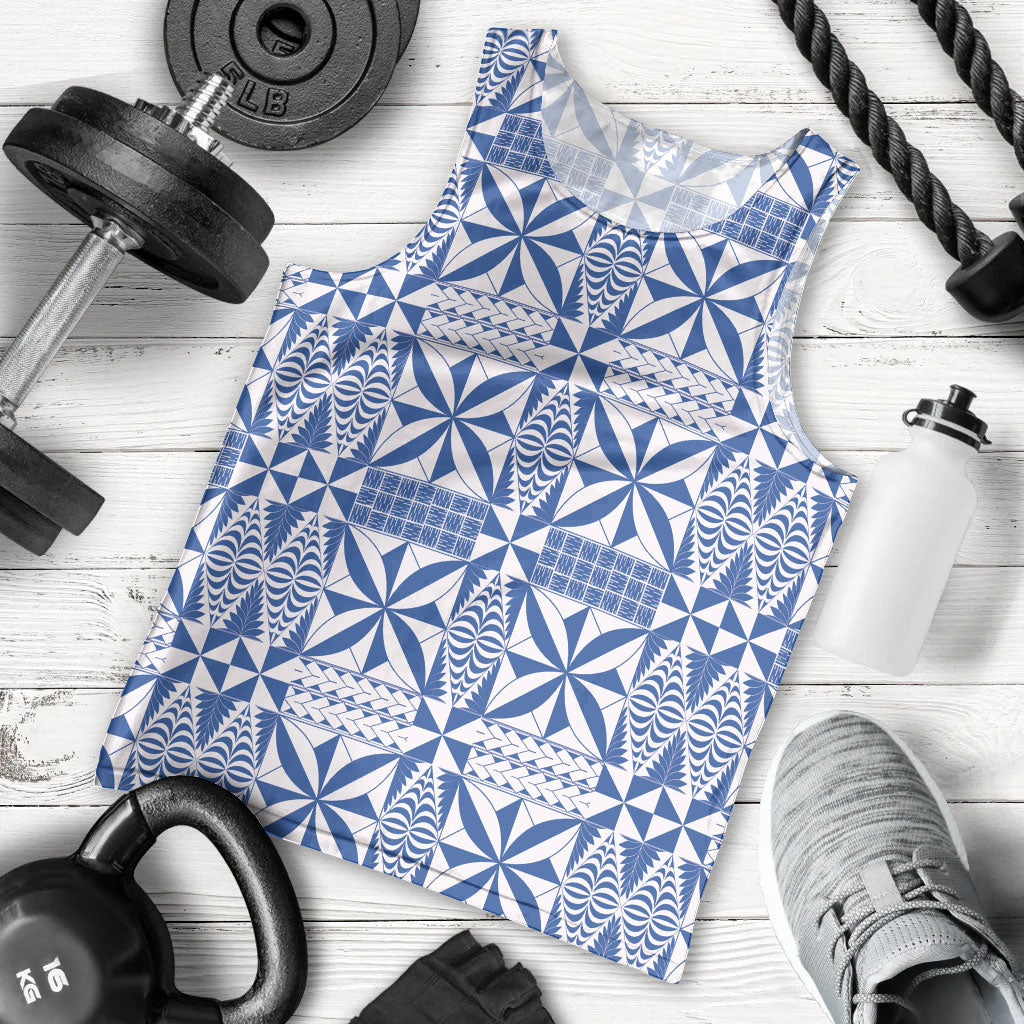 Blue Ngatu Pattern Malo e Lelei Tonga Men Tank Top LT14 - Polynesian Pride