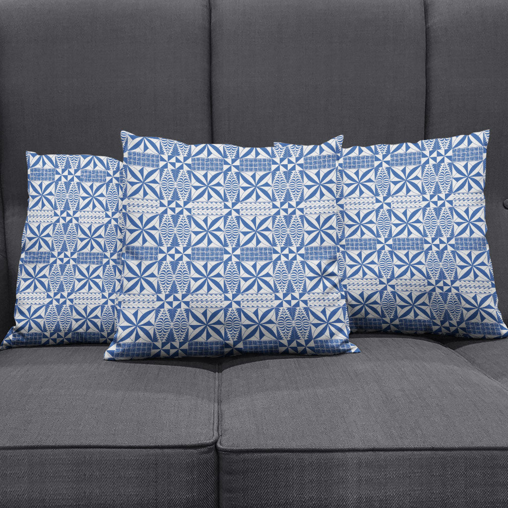 Blue Ngatu Pattern Malo e Lelei Tonga Pillow Cover LT14 - Polynesian Pride