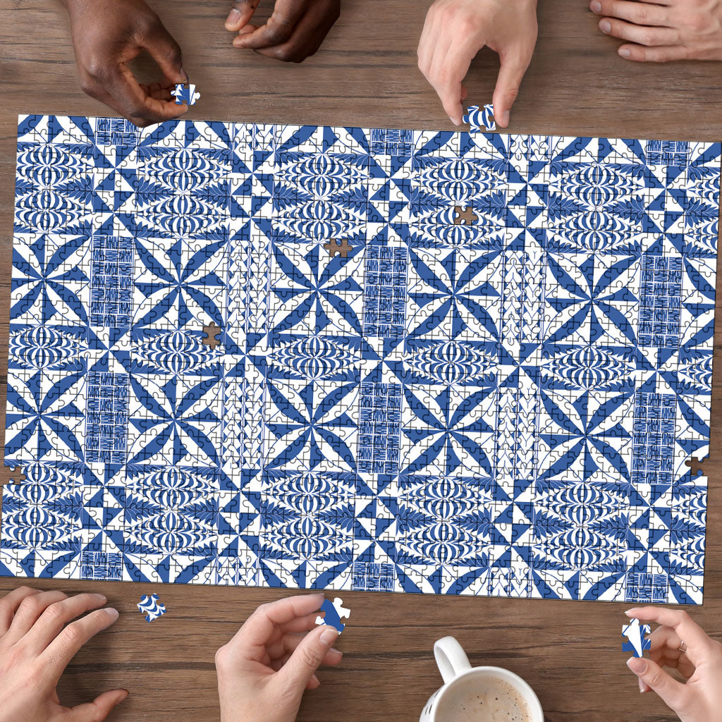 Blue Ngatu Pattern Malo e Lelei Tonga Puzzle LT14 - Polynesian Pride