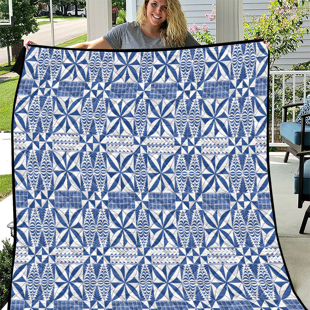 Blue Ngatu Pattern Malo e Lelei Tonga Quilt LT14 Blue - Polynesian Pride