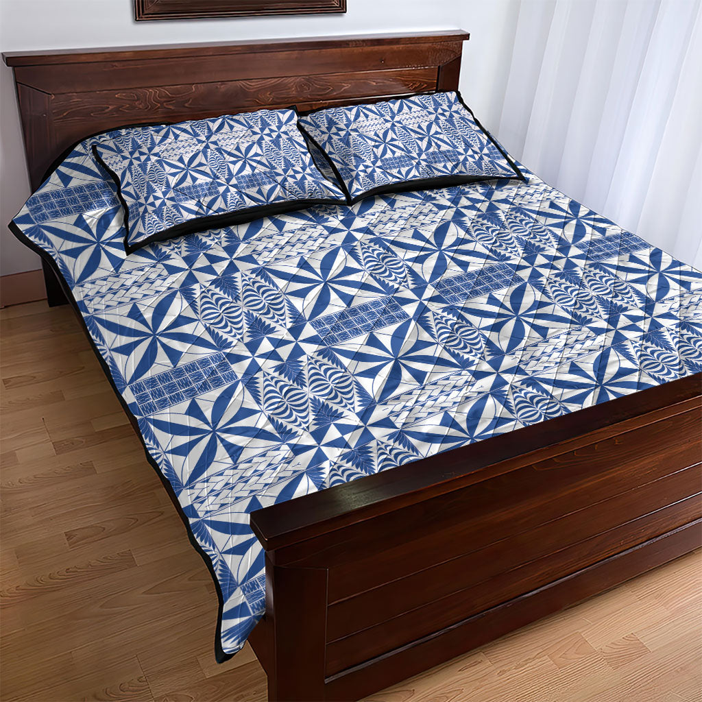 Blue Ngatu Pattern Malo e Lelei Tonga Quilt Bed Set LT14 - Polynesian Pride