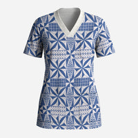 Blue Ngatu Pattern Malo e Lelei Tonga Scrub Top LT14 Adult Blue - Polynesian Pride