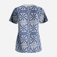 Blue Ngatu Pattern Malo e Lelei Tonga Scrub Top LT14 - Polynesian Pride