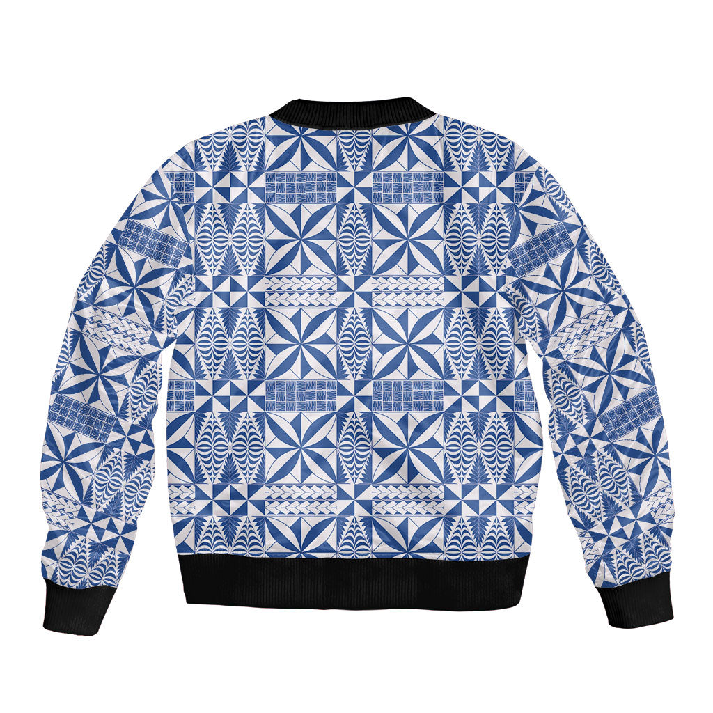 Blue Ngatu Pattern Malo e Lelei Tonga Sleeve Zip Bomber Jacket LT14 - Polynesian Pride