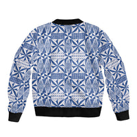 Blue Ngatu Pattern Malo e Lelei Tonga Sleeve Zip Bomber Jacket LT14 - Polynesian Pride