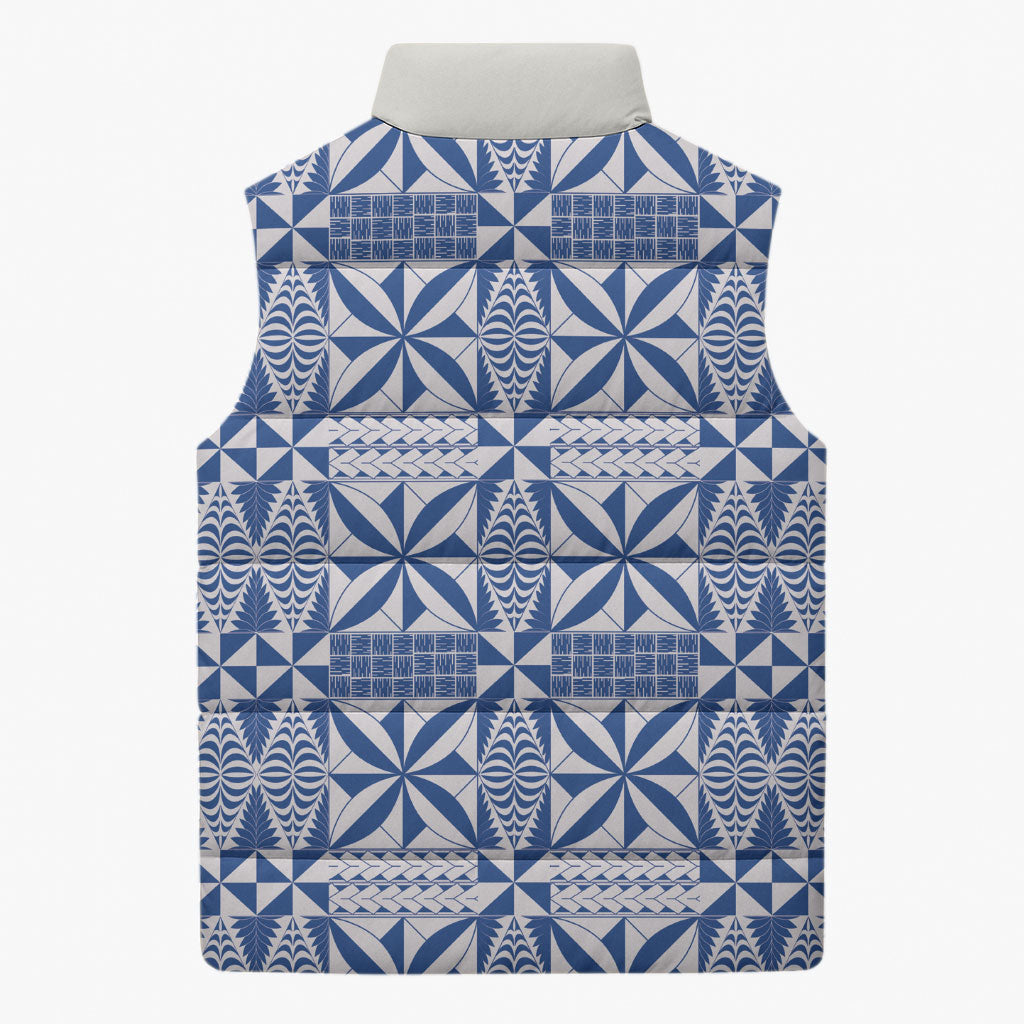 Blue Ngatu Pattern Malo e Lelei Tonga Sleeveless Puffer Jacket LT14 - Polynesian Pride