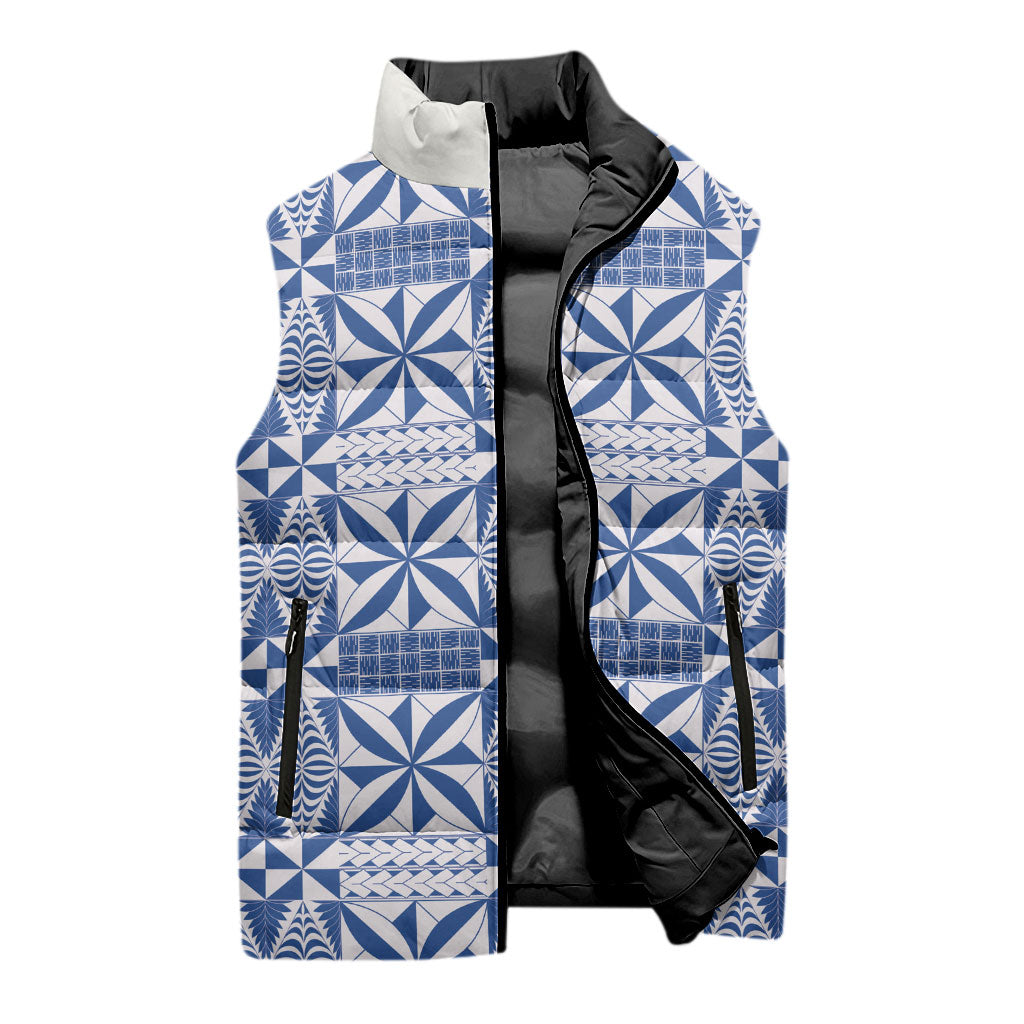 Blue Ngatu Pattern Malo e Lelei Tonga Sleeveless Puffer Jacket LT14 - Polynesian Pride