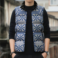 Blue Ngatu Pattern Malo e Lelei Tonga Sleeveless Puffer Jacket LT14 - Polynesian Pride