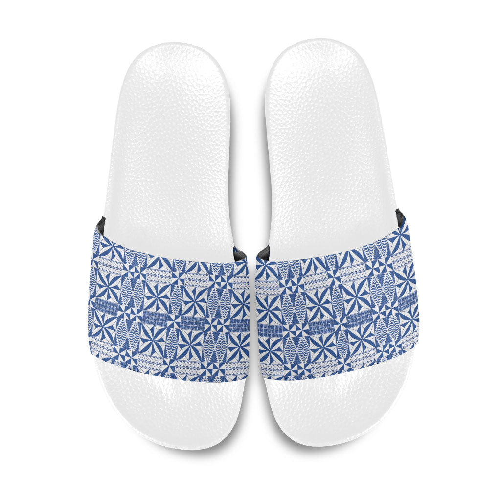 Blue Ngatu Pattern Malo e Lelei Tonga Slide Sandals LT14 Blue - Polynesian Pride
