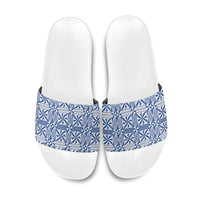 Blue Ngatu Pattern Malo e Lelei Tonga Slide Sandals LT14 Blue - Polynesian Pride