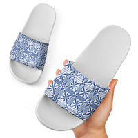 Blue Ngatu Pattern Malo e Lelei Tonga Slide Sandals LT14 - Polynesian Pride
