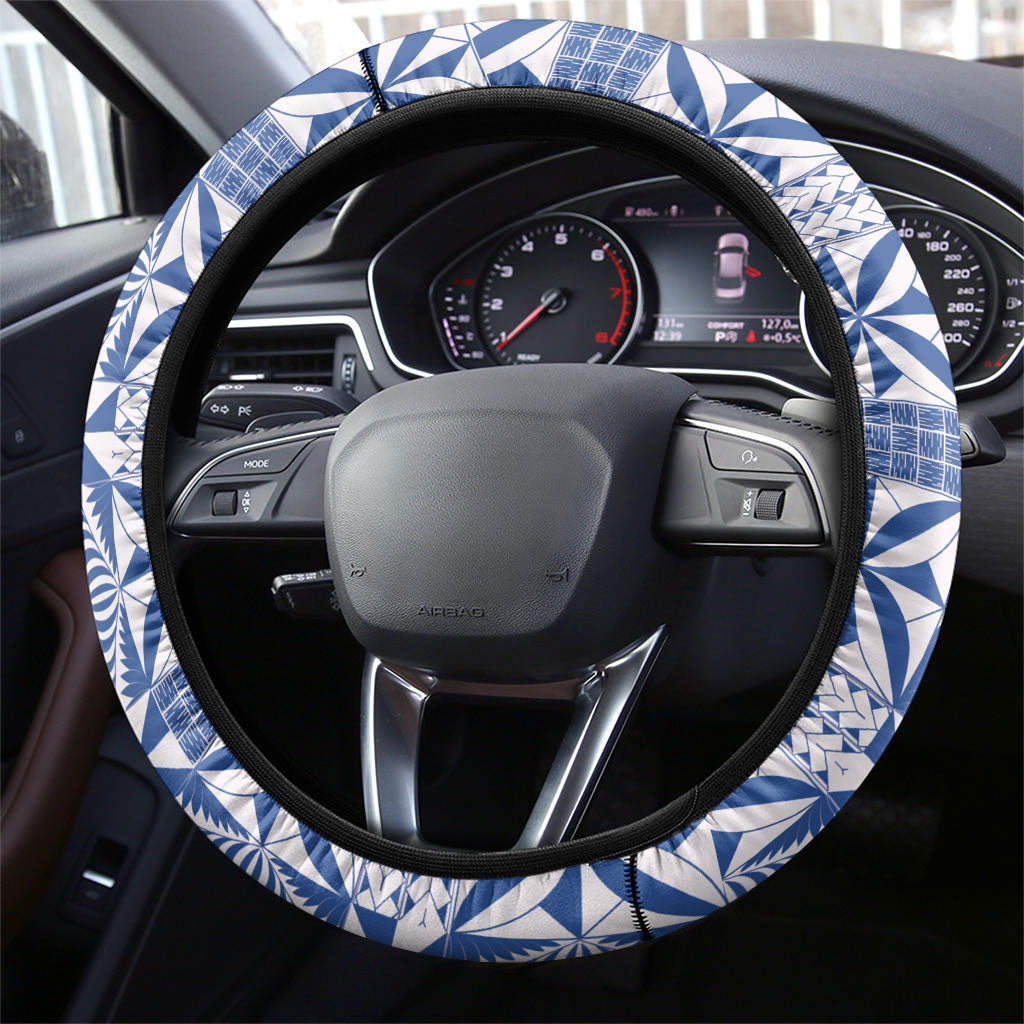 Blue Ngatu Pattern Malo e Lelei Tonga Steering Wheel Cover LT14 - Polynesian Pride