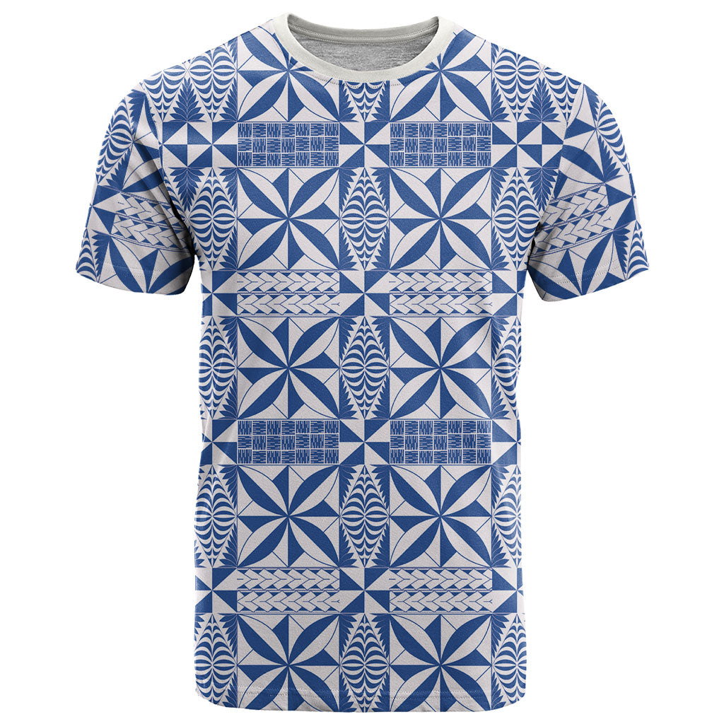 Blue Ngatu Pattern Malo e Lelei Tonga T Shirt LT14 Blue - Polynesian Pride