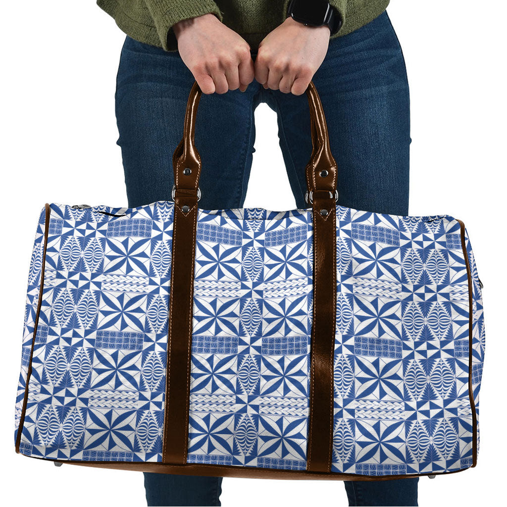 Blue Ngatu Pattern Malo e Lelei Tonga Travel Bag LT14 Blue - Polynesian Pride