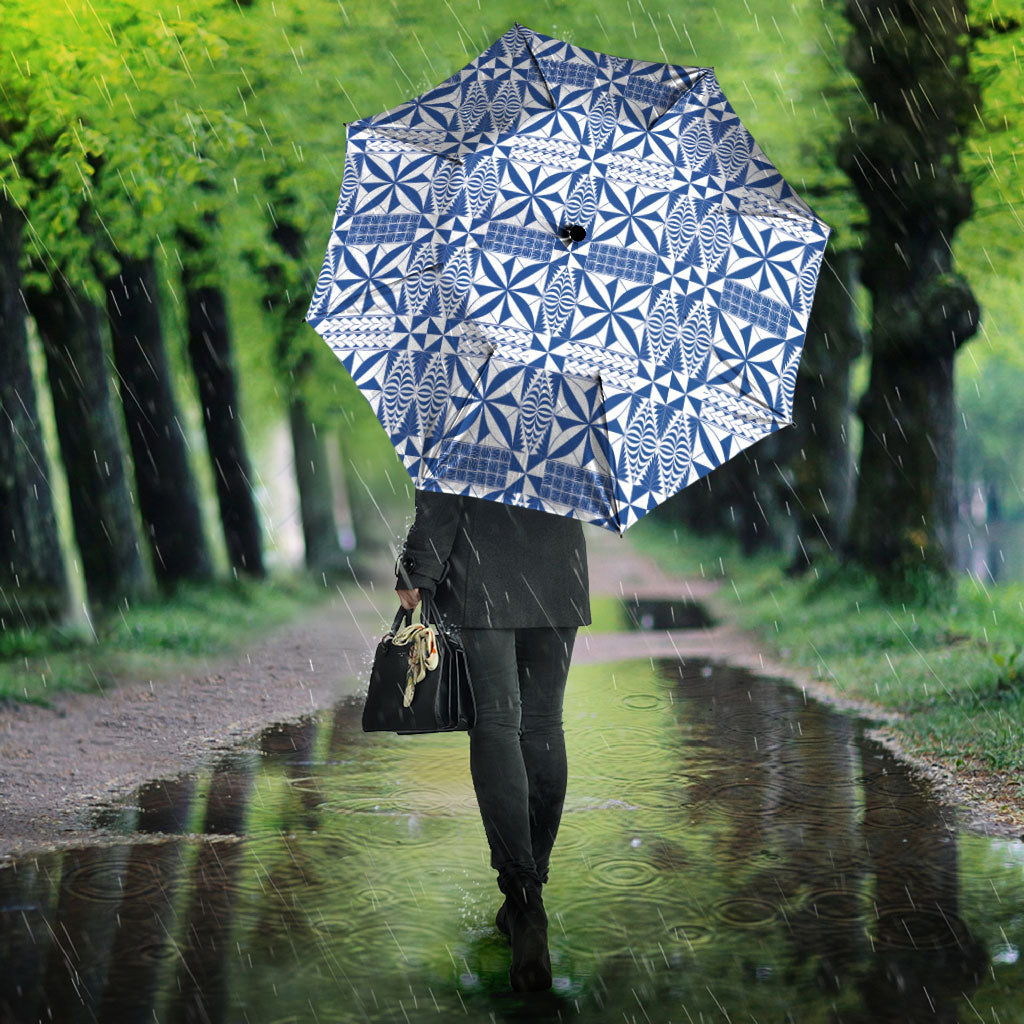 Blue Ngatu Pattern Malo e Lelei Tonga Umbrella LT14 - Polynesian Pride