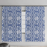 Blue Ngatu Pattern Malo e Lelei Tonga Window Curtain LT14 With Hooks Blue - Polynesian Pride