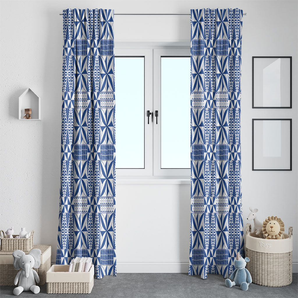Blue Ngatu Pattern Malo e Lelei Tonga Window Curtain LT14 - Polynesian Pride