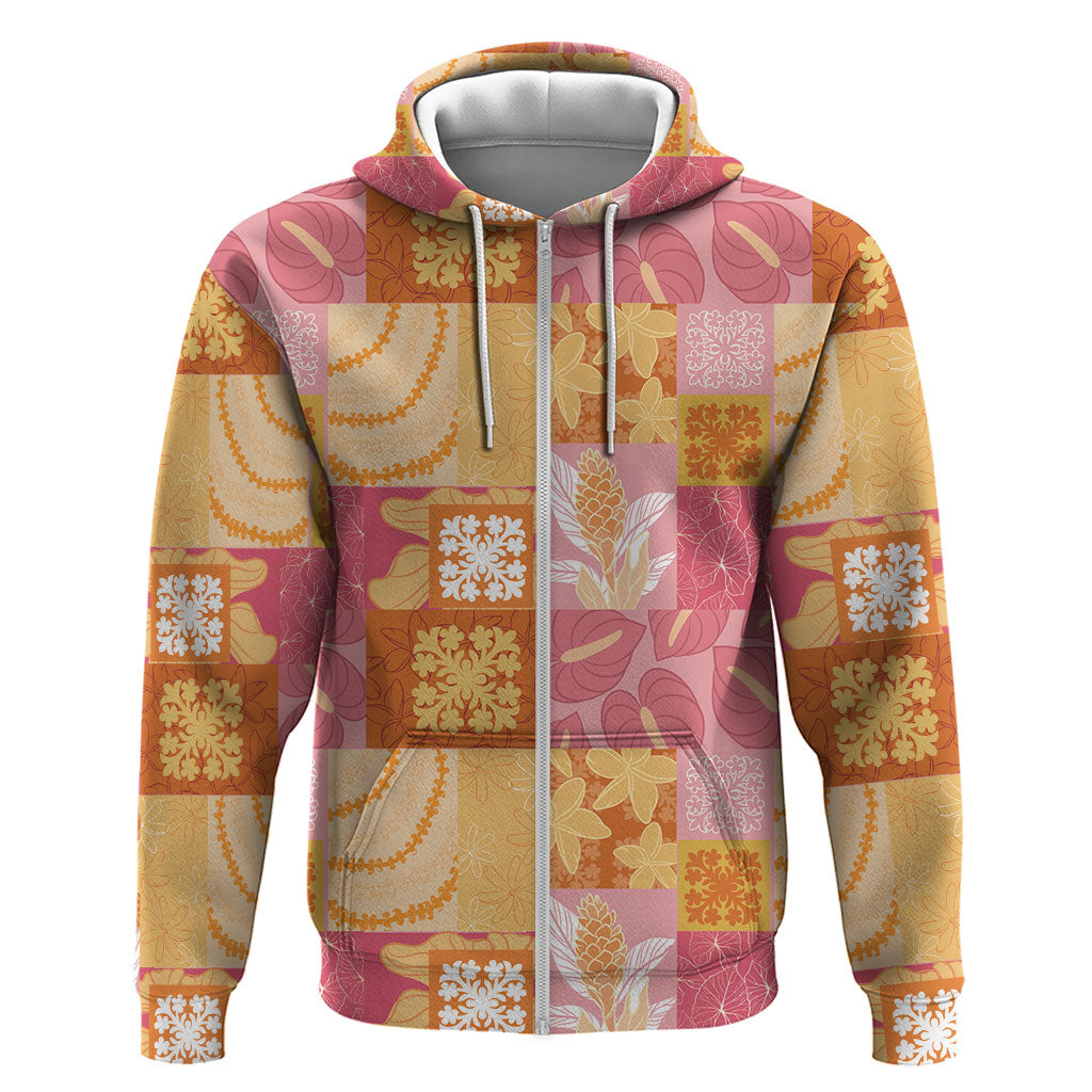 Aloha Hawaii Quilt Floral Patchwork Style Hoodie LT14 Zip Hoodie Multicolor - Polynesian Pride