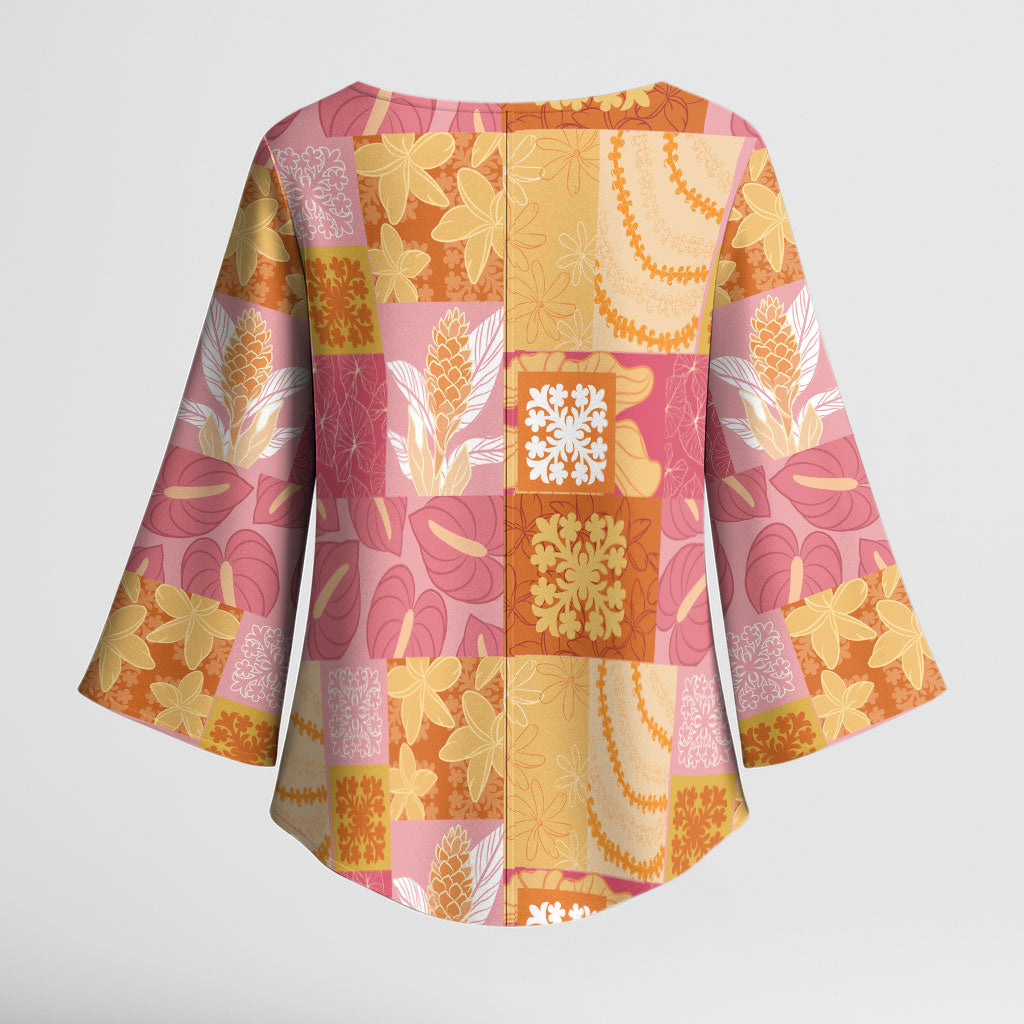 Aloha Hawaii Quilt Floral Patchwork Style Kimono Sleeve Blouse LT14 - Polynesian Pride