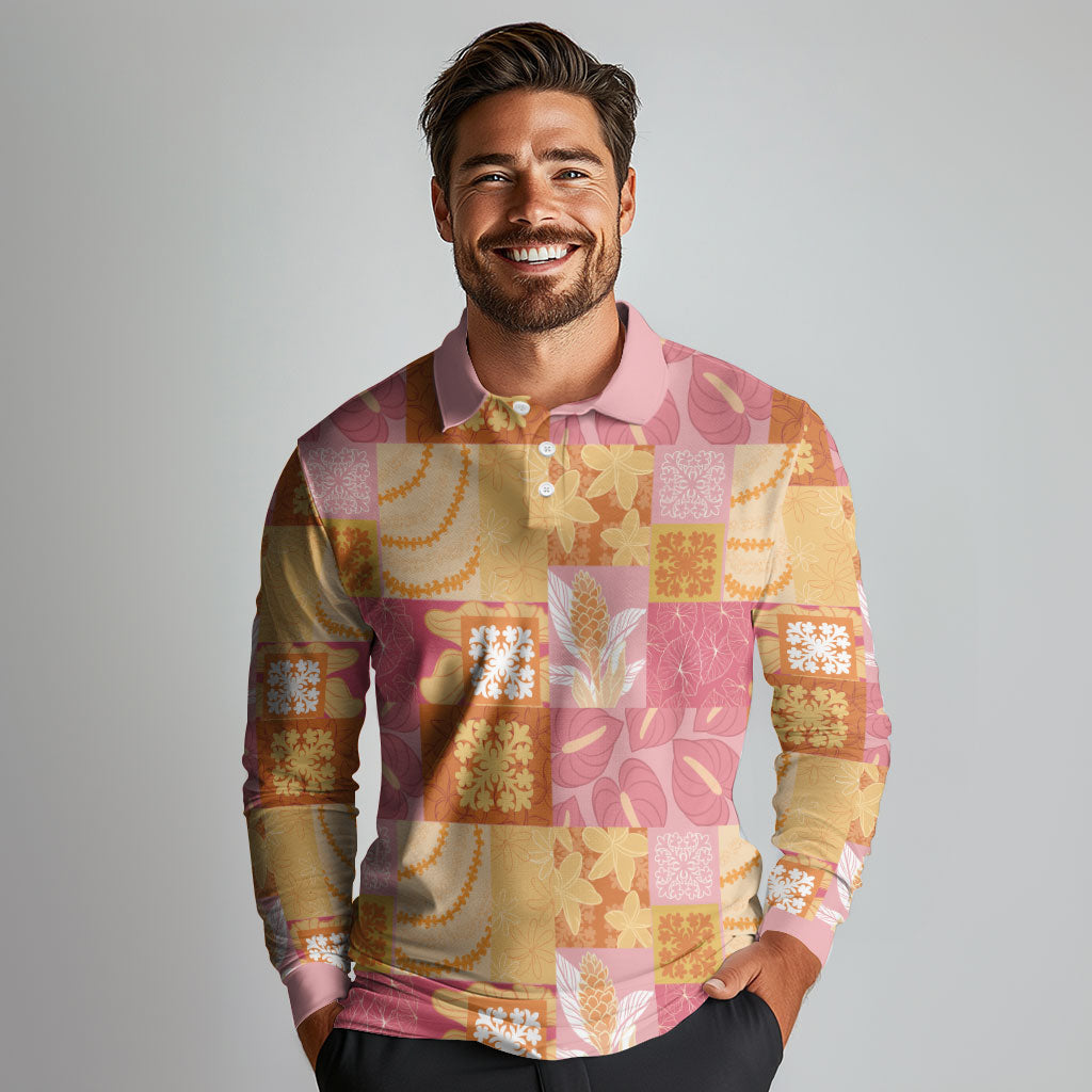 Aloha Hawaii Quilt Floral Patchwork Style Long Sleeve Polo Shirt LT14 - Polynesian Pride
