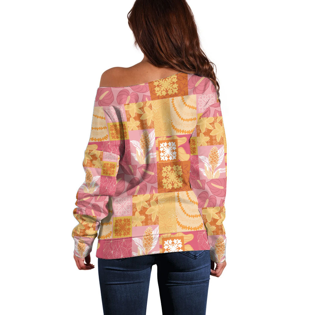 Aloha Hawaii Quilt Floral Patchwork Style Off Shoulder Sweater LT14 - Polynesian Pride