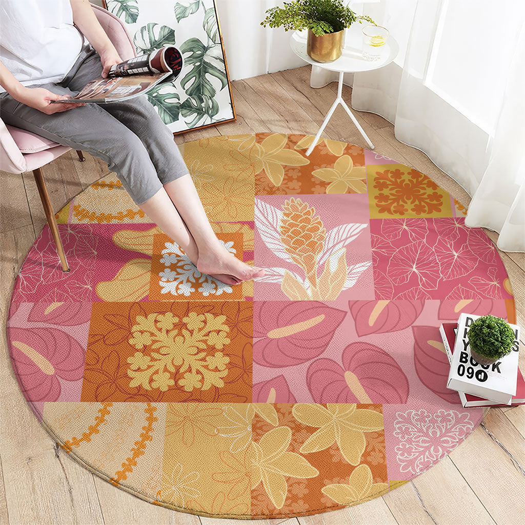 Aloha Hawaii Quilt Floral Patchwork Style Round Carpet LT14 - Polynesian Pride