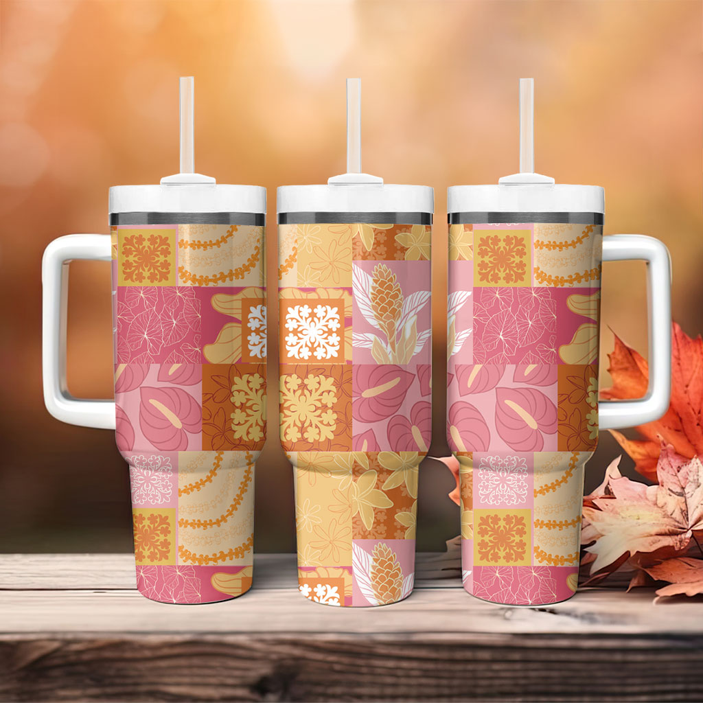 Aloha Hawaii Quilt Floral Patchwork Style Tumbler With Handle LT14 - Polynesian Pride