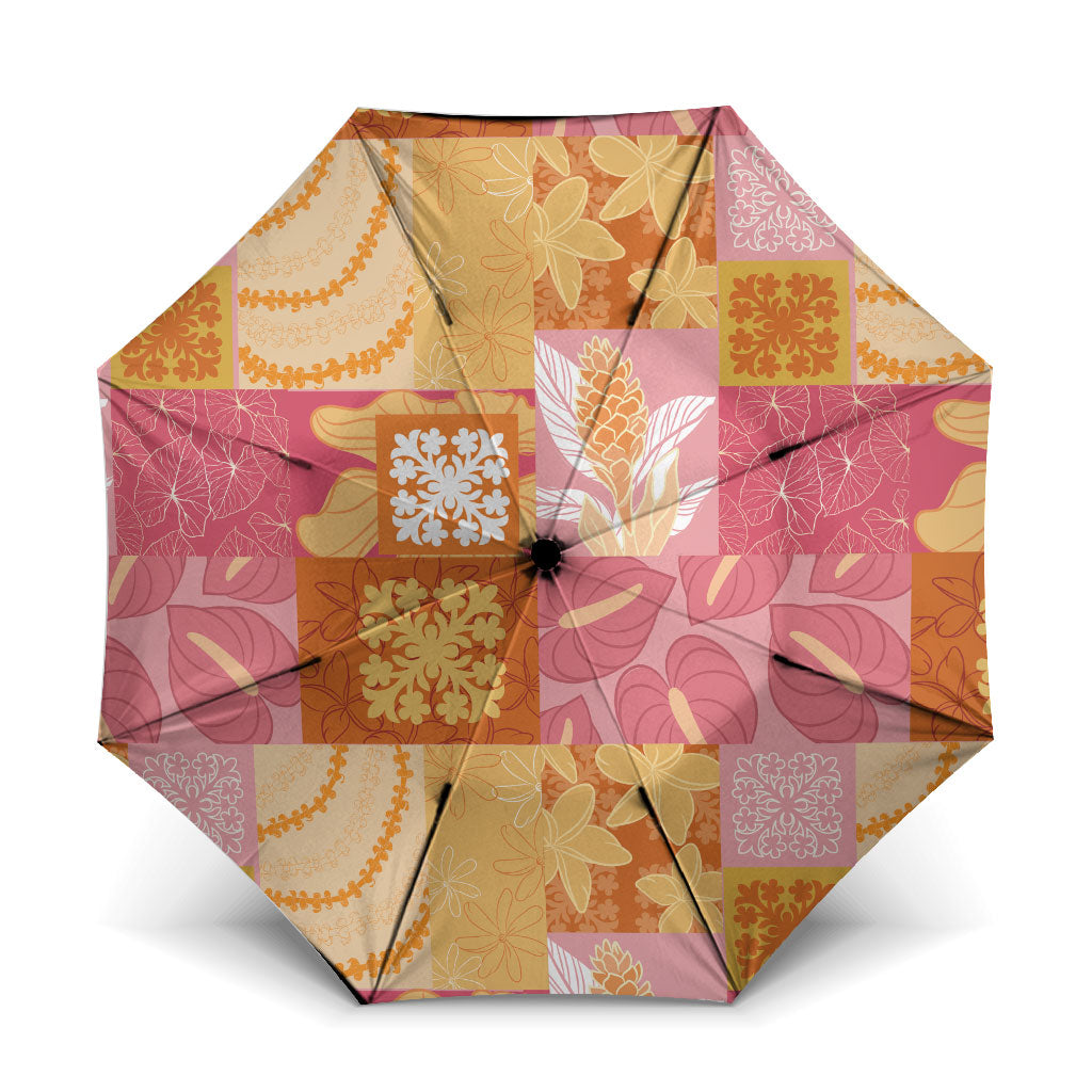 Aloha Hawaii Quilt Floral Patchwork Style Umbrella LT14 One Size Folded 11.42 inch Opened Diameter 37.4 inch Multicolor - Polynesian Pride