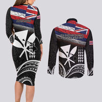 Hawaii Independence Day Couples Matching Long Sleeve Bodycon Dress and Long Sleeve Button Shirt La Kuokoa - Happy 28th November LT14 - Polynesian Pride