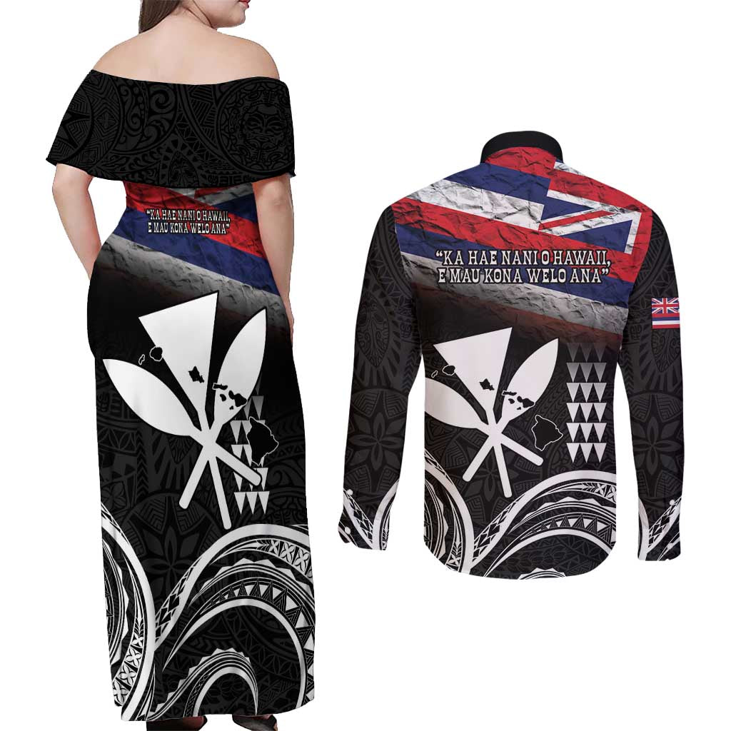 Hawaii Independence Day Couples Matching Off Shoulder Maxi Dress and Long Sleeve Button Shirt La Kuokoa - Happy 28th November LT14 - Polynesian Pride