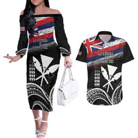 Hawaii Independence Day Couples Matching Off The Shoulder Long Sleeve Dress and Hawaiian Shirt La Kuokoa - Happy 28th November LT14 Black - Polynesian Pride