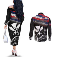 Hawaii Independence Day Couples Matching Off The Shoulder Long Sleeve Dress and Long Sleeve Button Shirt La Kuokoa - Happy 28th November LT14 - Polynesian Pride