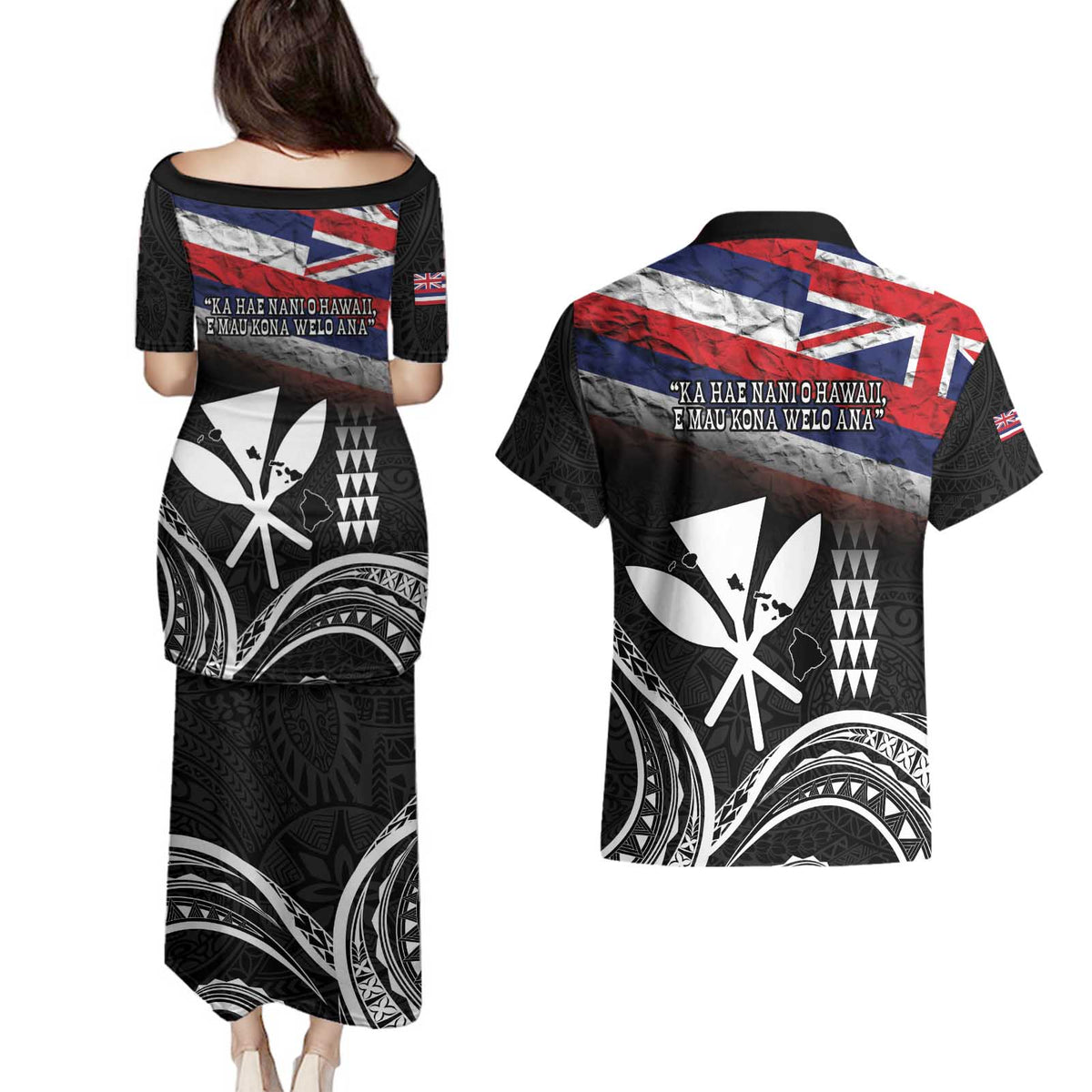 Hawaii Independence Day Couples Matching Puletasi and Hawaiian Shirt La Kuokoa - Happy 28th November LT14 - Polynesian Pride