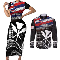 Hawaii Independence Day Couples Matching Short Sleeve Bodycon Dress and Long Sleeve Button Shirt La Kuokoa - Happy 28th November LT14 Black - Polynesian Pride